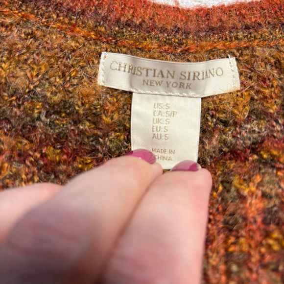 GUC Christian Siriano Wool Blend V-Neck Earthy Toned Shaggy Knit Sz S Sweater - Picture 6 of 6